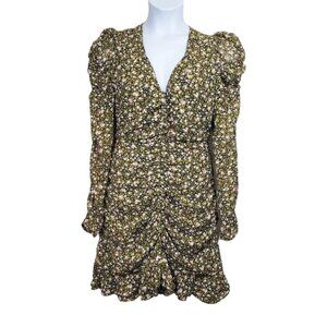 ASTR Womens Long Sleeve Green Pink Floral Print V-Neck Mini Dress Size L NWOT